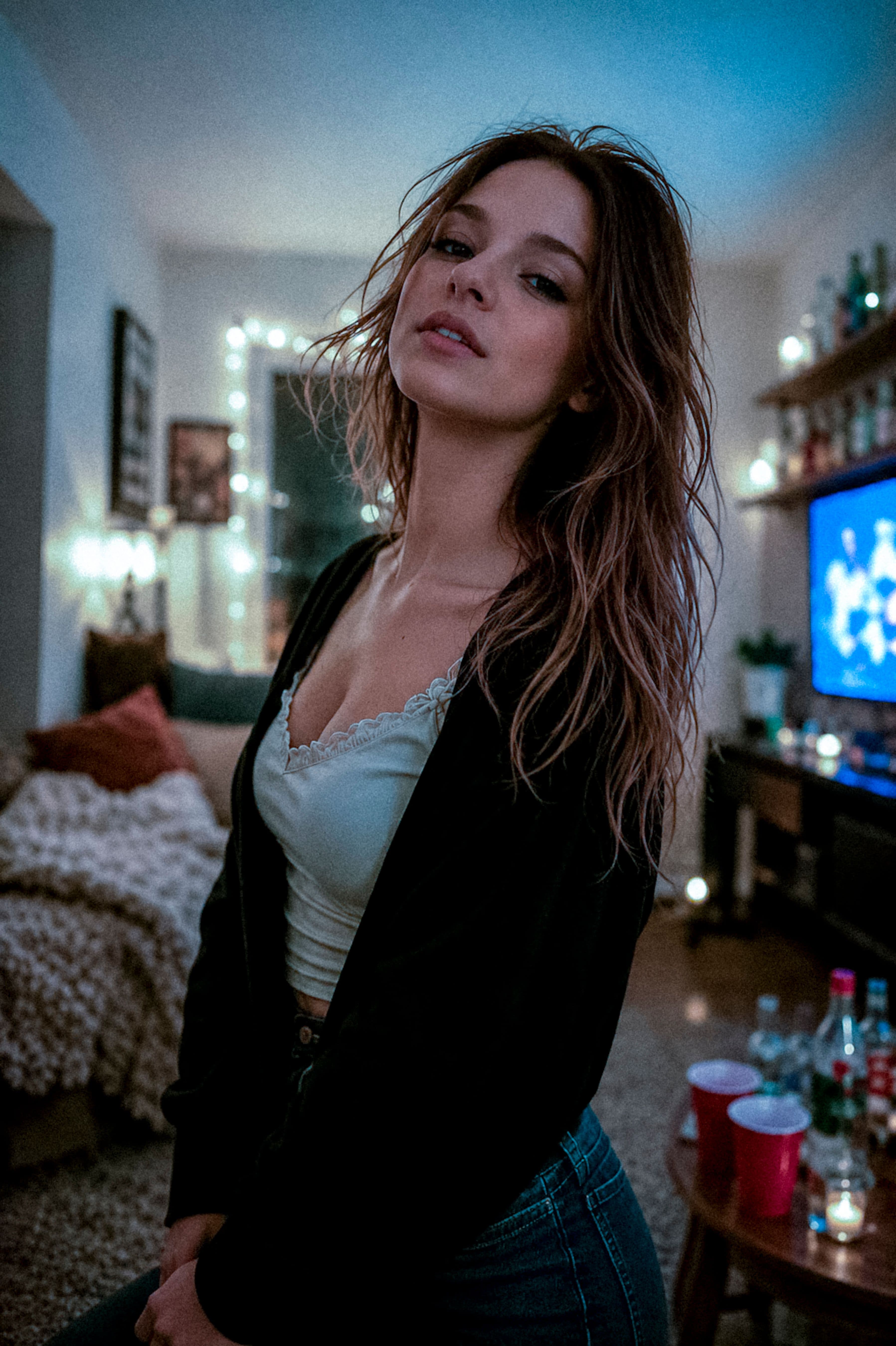 Portrait in a softly lit home interior